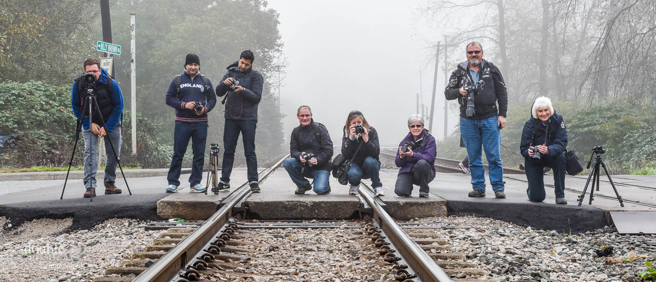 photography class on train track